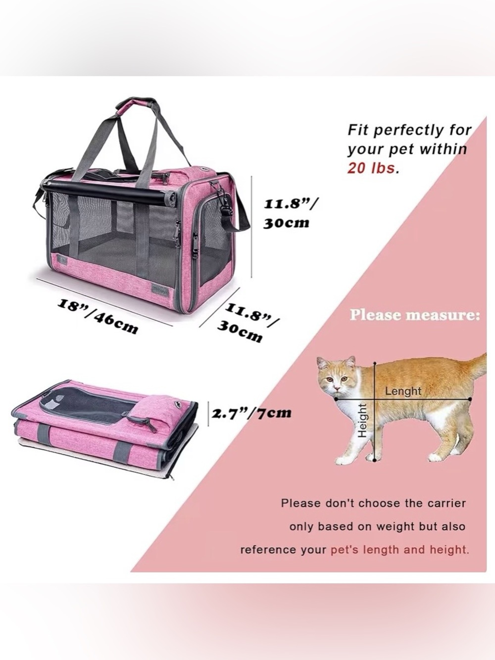 💕 NIB Pink Soft-Sided Cat or Small Dog Pet Carrier with Mesh Panels - Picture 9 of 16